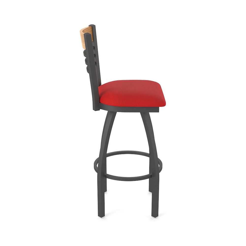 30" Swivel Bar Stool, Pewter Finish, Medium Back, Canter Red Seat. Picture 4