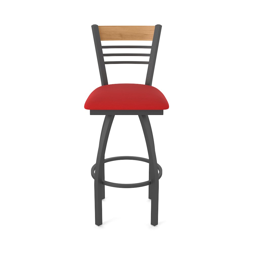 30" Swivel Bar Stool, Pewter Finish, Medium Back, Canter Red Seat. Picture 5