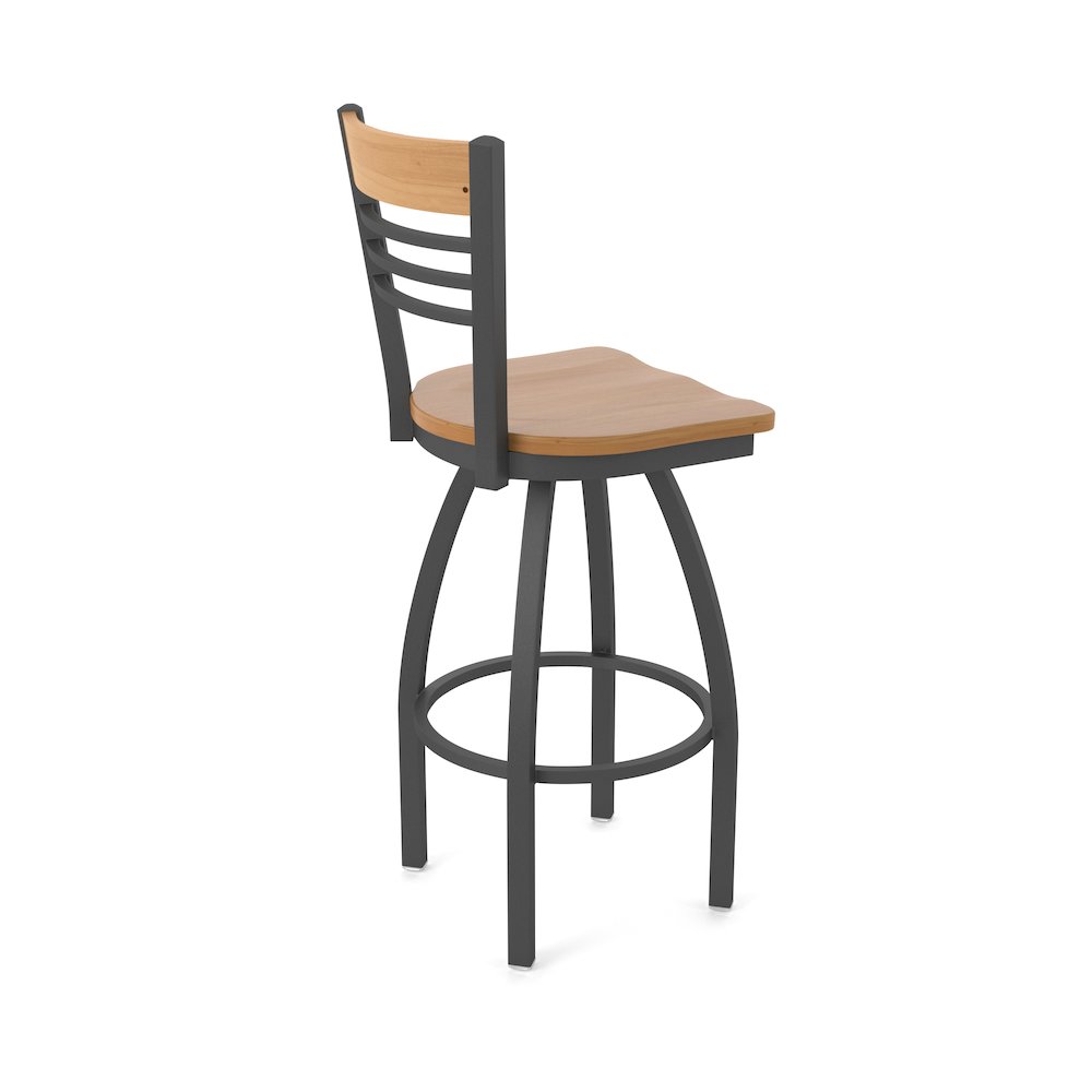 30" Swivel Bar Stool, Pewter Finish, Medium Back, Medium Maple Seat. Picture 2