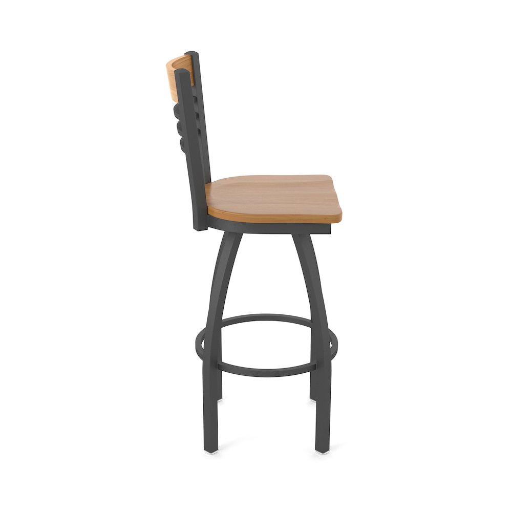30" Swivel Bar Stool, Pewter Finish, Medium Back, Medium Maple Seat. Picture 4