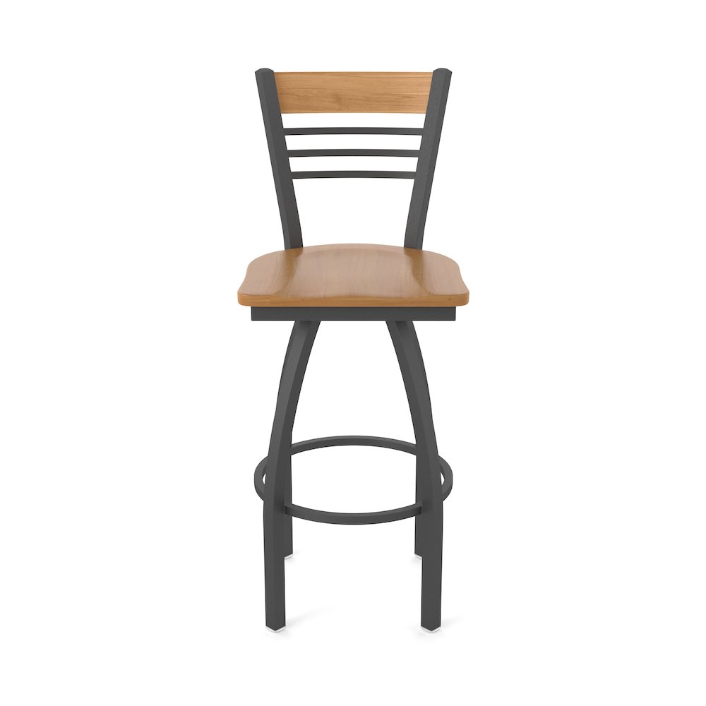 30" Swivel Bar Stool, Pewter Finish, Medium Back, Medium Maple Seat. Picture 5