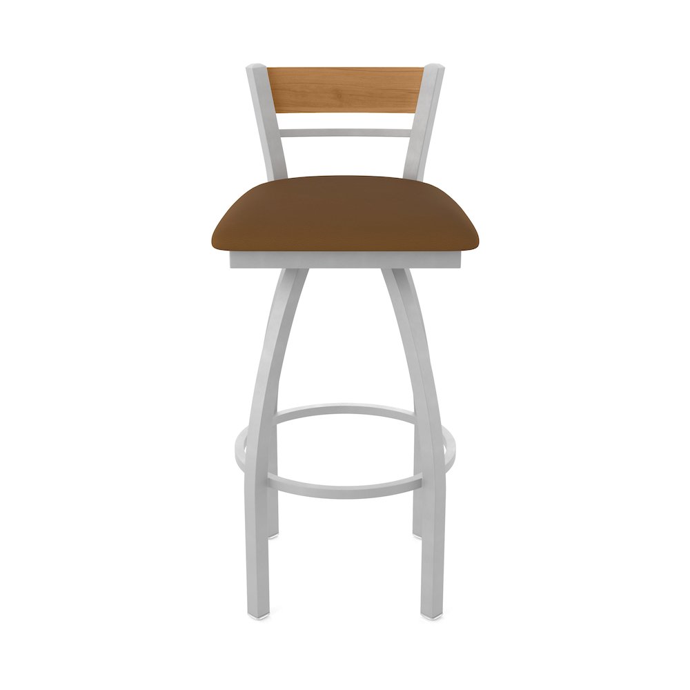 30" Swivel Bar Stool, Anodized Nickel Finish, Medium Back, Canter Thatch Seat. Picture 5