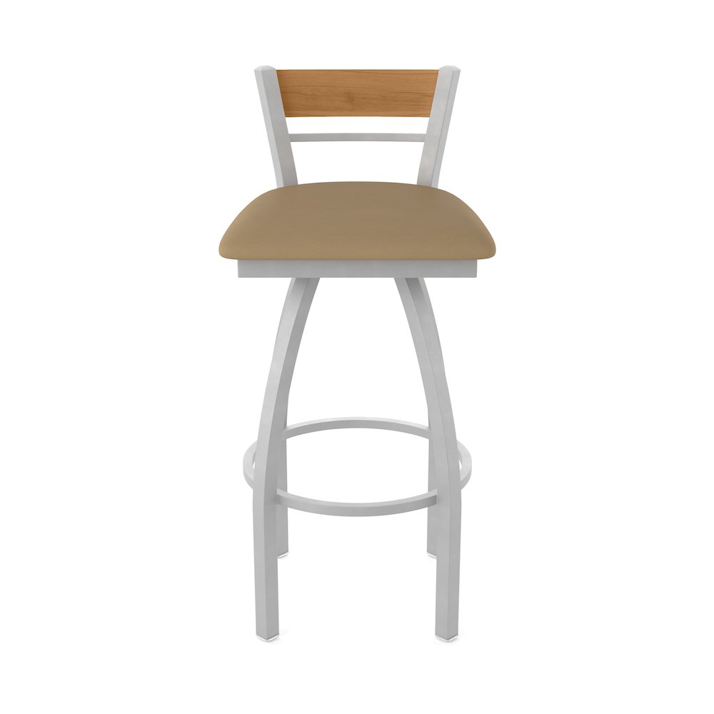 30" Swivel Bar Stool, Anodized Nickel Finish, Medium Back, Canter Sand Seat. Picture 5