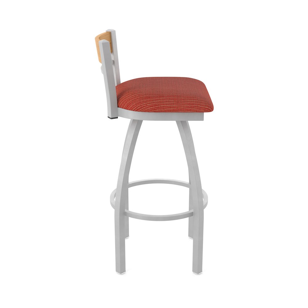 30" Swivel Bar Stool, Anodized Nickel Finish, Medium Back, Graph Poppy Seat. Picture 4