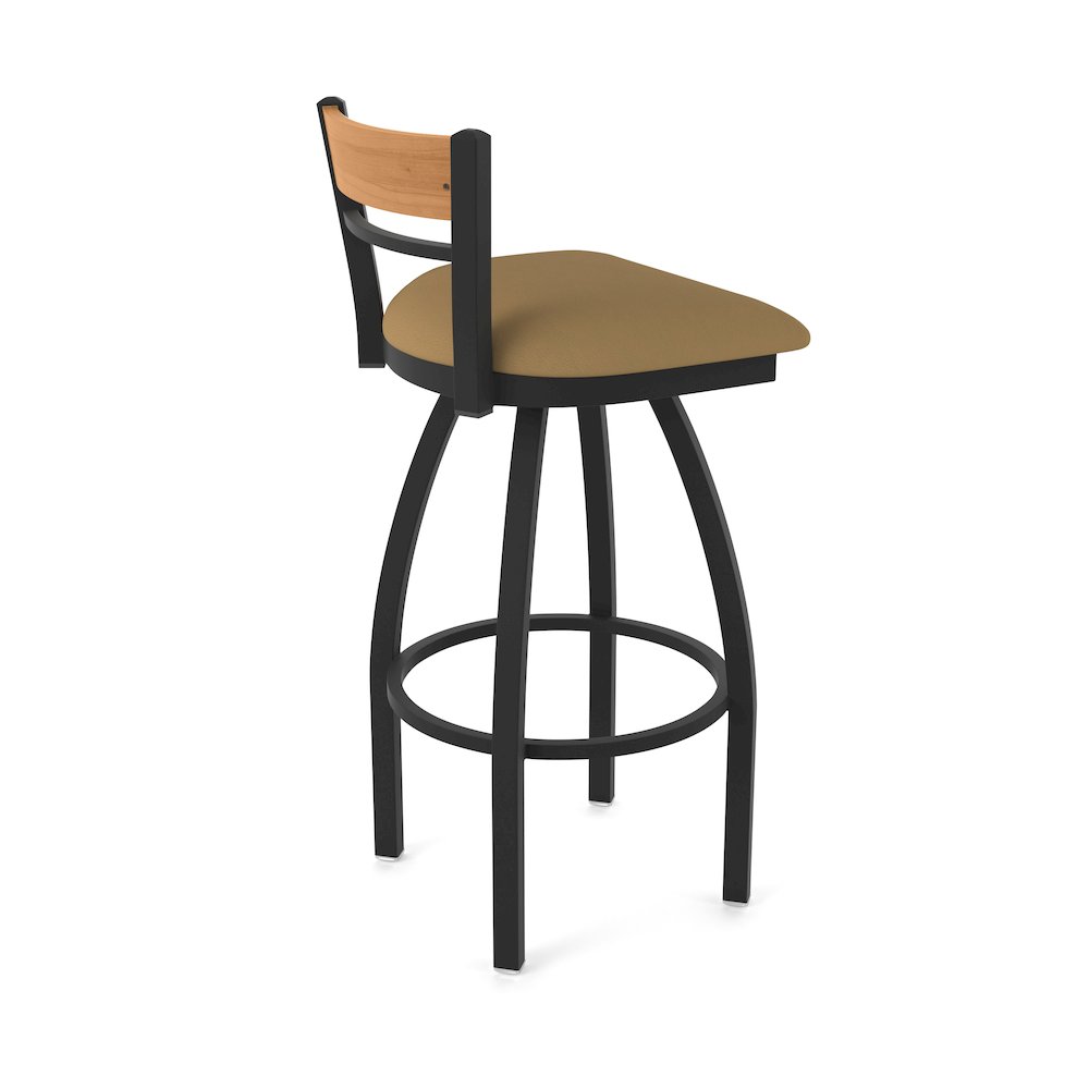 30" Swivel Bar Stool, Black Wrinkle Finish, Medium Back, Canter Saddle Seat. Picture 2