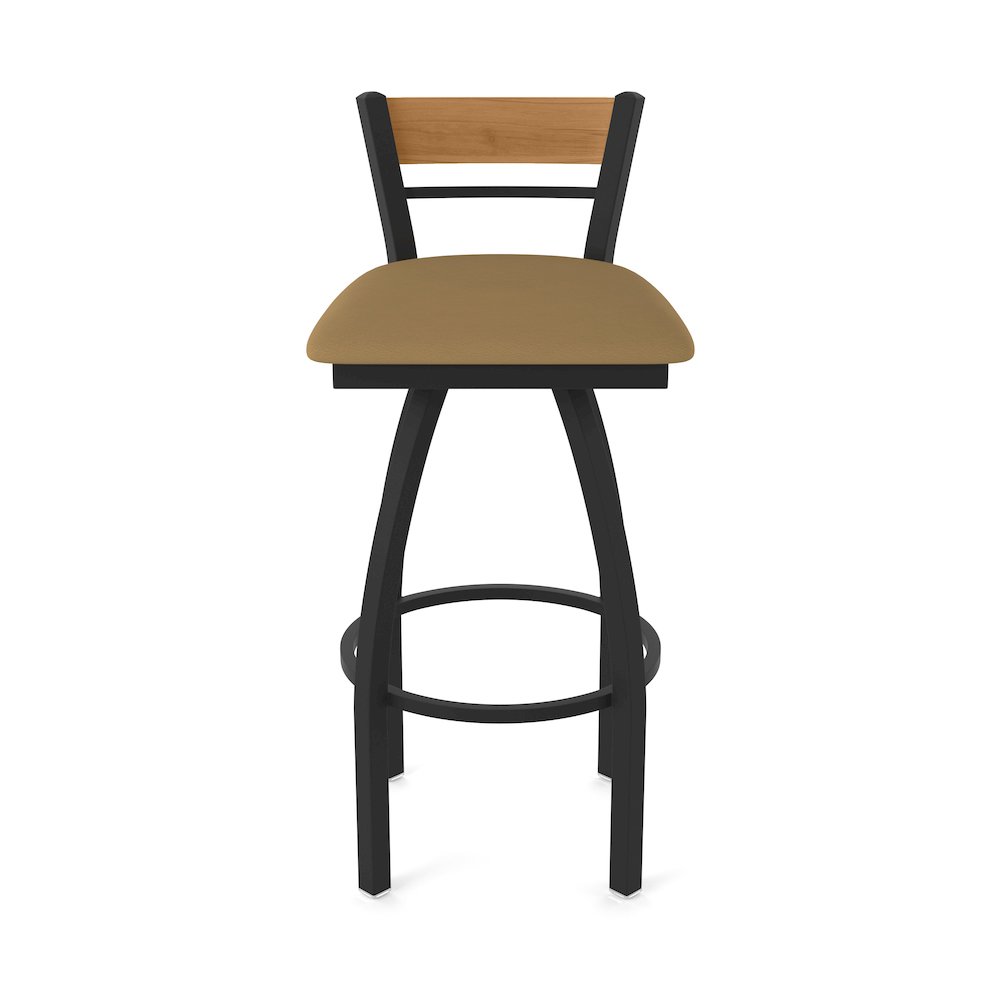 30" Swivel Bar Stool, Black Wrinkle Finish, Medium Back, Canter Saddle Seat. Picture 5