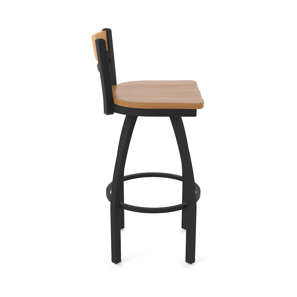 30" Swivel Bar Stool, Black Wrinkle Finish, Medium Back, Medium Maple Seat. Picture 4