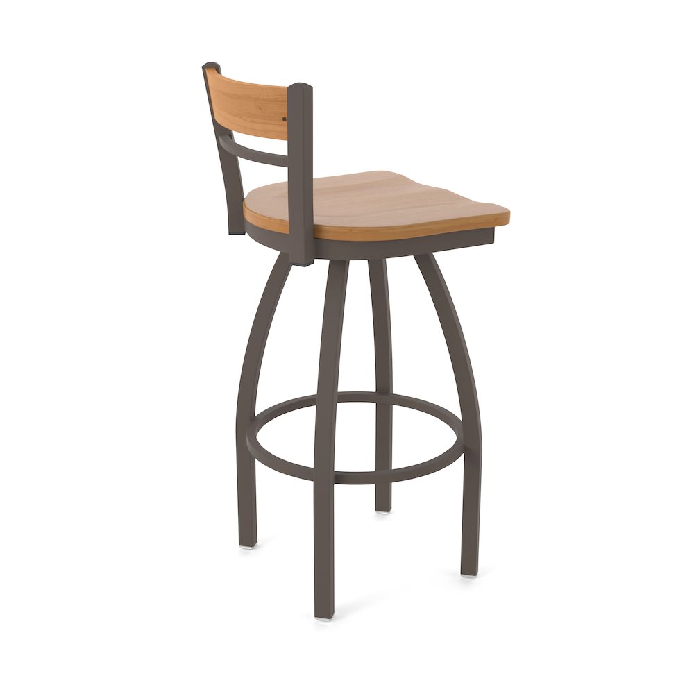 30" Swivel Bar Stool, Bronze Finish, Medium Back, Medium Maple Seat. Picture 2