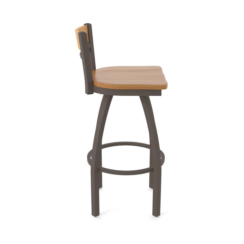 30" Swivel Bar Stool, Bronze Finish, Medium Back, Medium Maple Seat. Picture 4