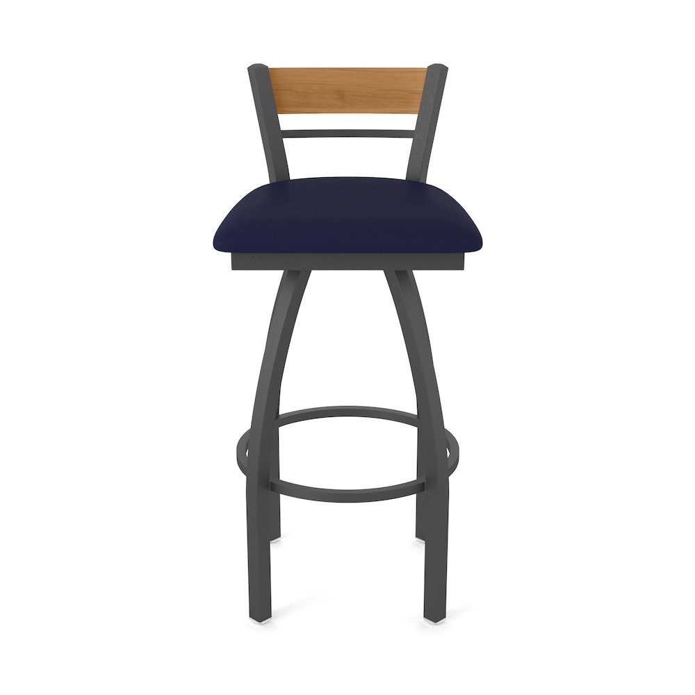 30" Swivel Bar Stool, Pewter Finish, Medium Back, Canter Twilight Seat. Picture 5