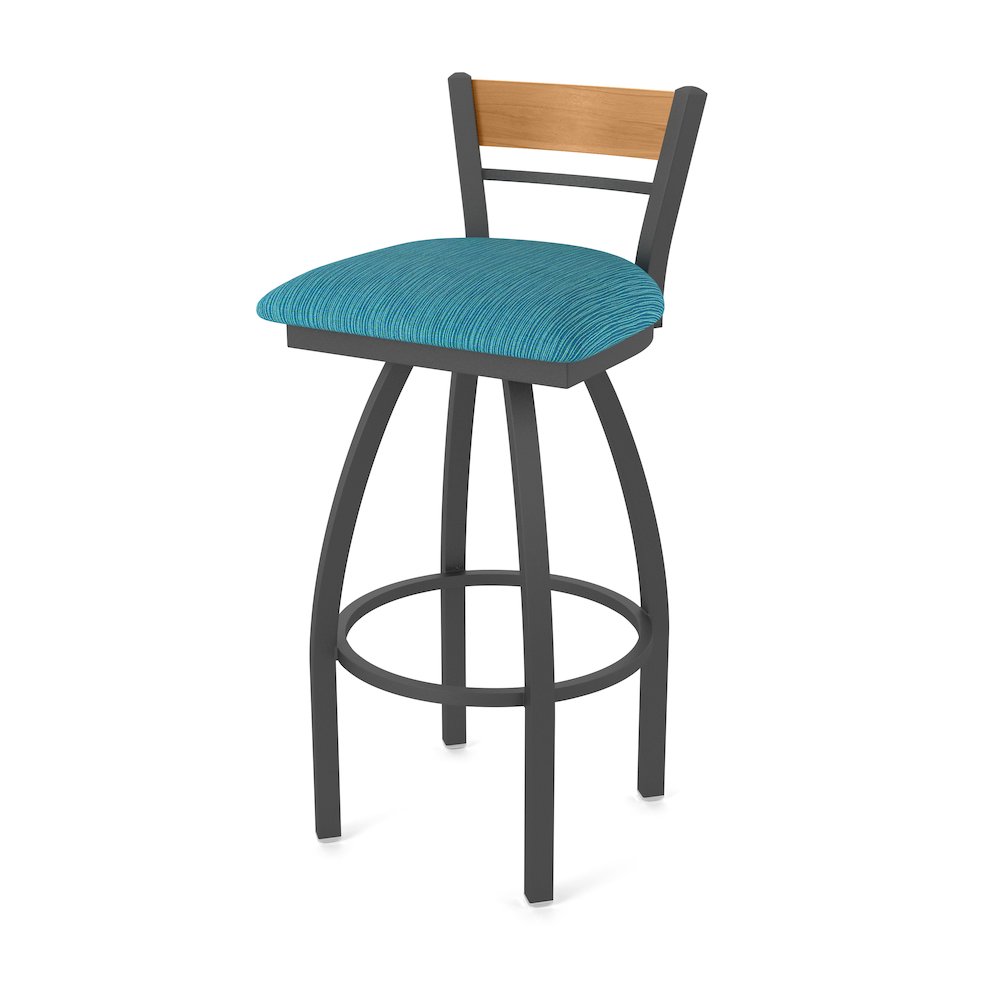 30" Swivel Bar Stool, Pewter Finish, Medium Back, Graph Tidal Seat. Picture 1