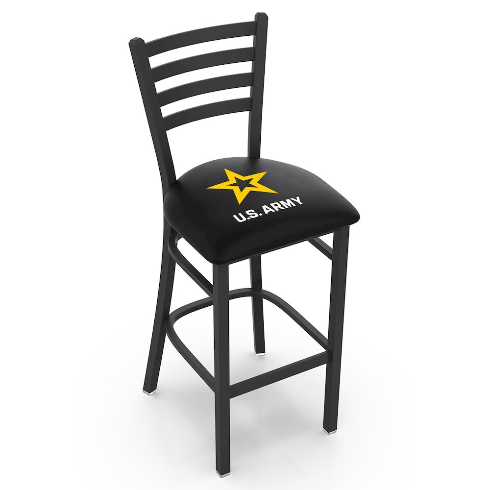 L004 - 30" Black Wrinkle U.S. Army Stationary Bar Stool with Ladder Style Back by Holland Bar Stool Co.. Picture 1