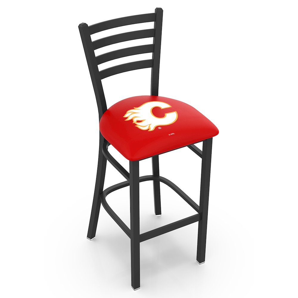 L004 - 30" Black Wrinkle Calgary Flames Stationary Bar Stool with Ladder Style Back by Holland Bar Stool Co.. Picture 1