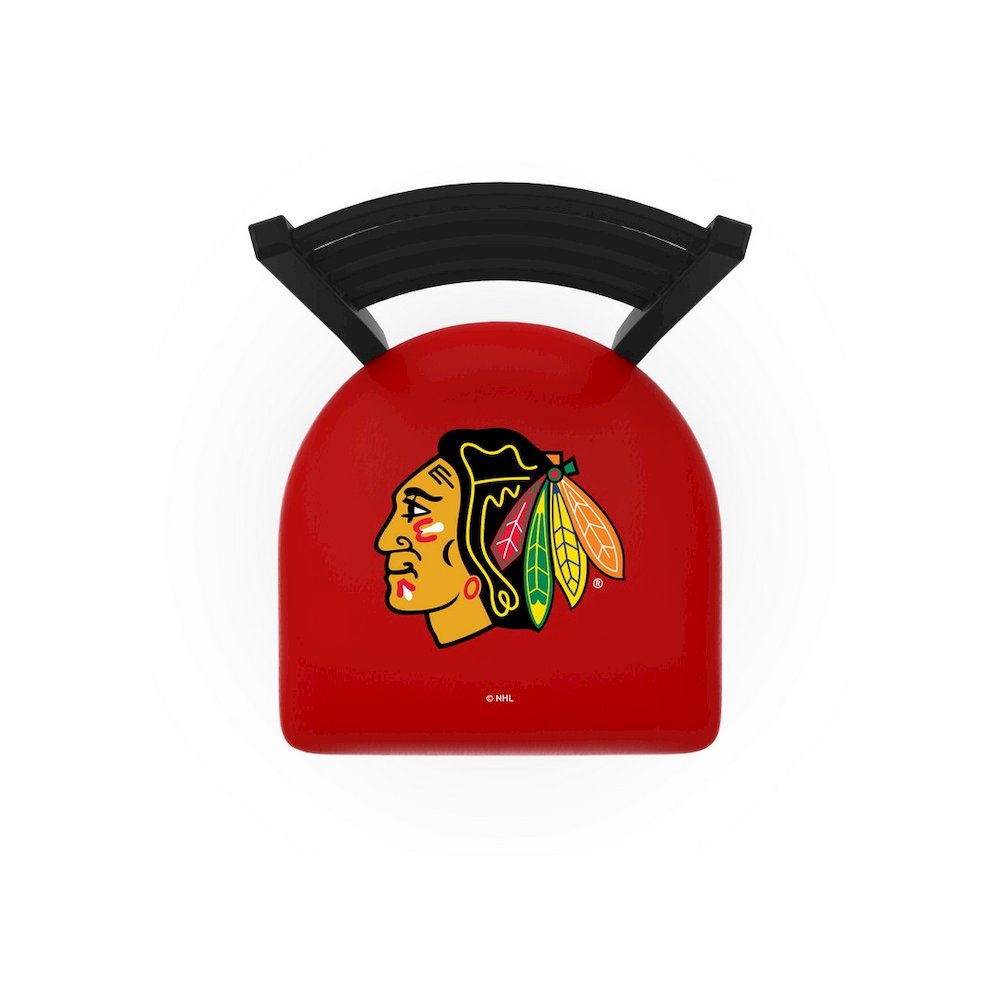 L004 - 30" Black Wrinkle Chicago Blackhawks Stationary Bar Stool with Ladder Style Back by Holland Bar Stool Co.. Picture 2