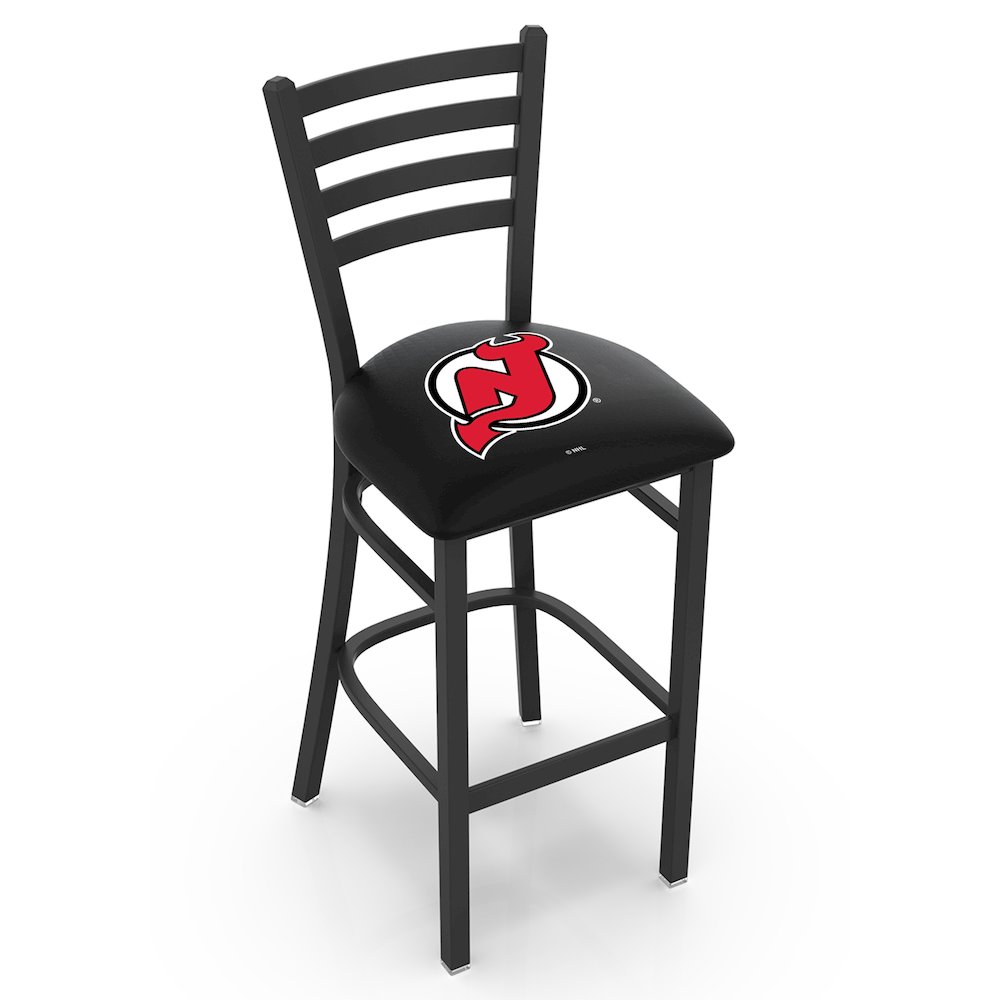 L004 - 30" Black Wrinkle New Jersey Devils Stationary Bar Stool with Ladder Style Back by Holland Bar Stool Co.. Picture 1