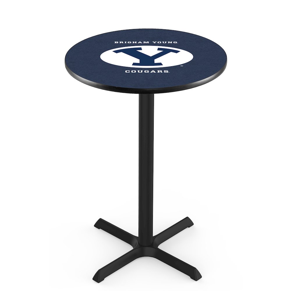 L211 Brigham Young University 36" Tall - 36" Top Pub Table with Black Wrinkle Finish. Picture 1