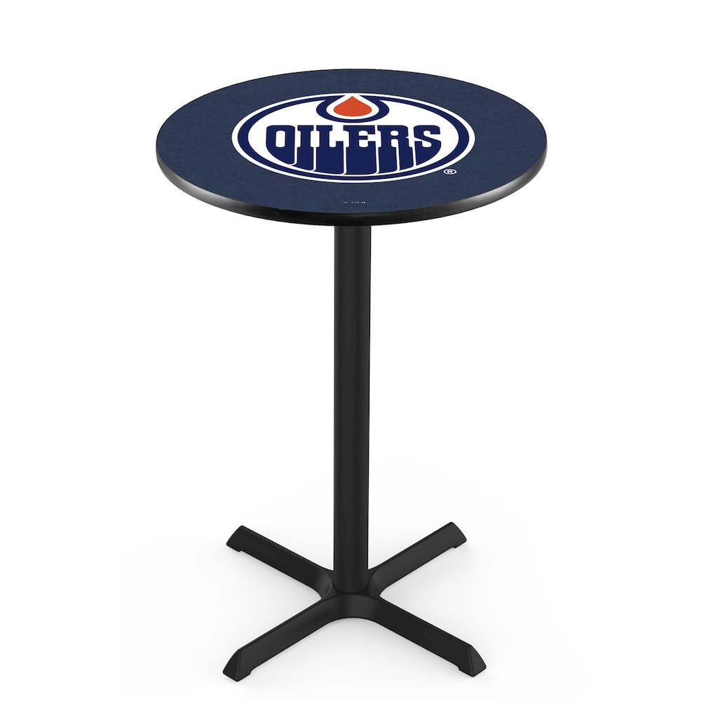 L211 Edmonton Oilers 36" Tall - 36" Top Pub Table with Black Wrinkle Finish (4604). Picture 1