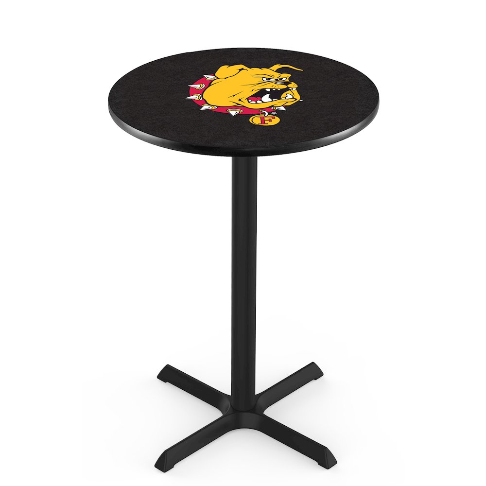L211 Ferris State University 36" Tall - 36" Top Pub Table with Black Wrinkle Finish. Picture 1