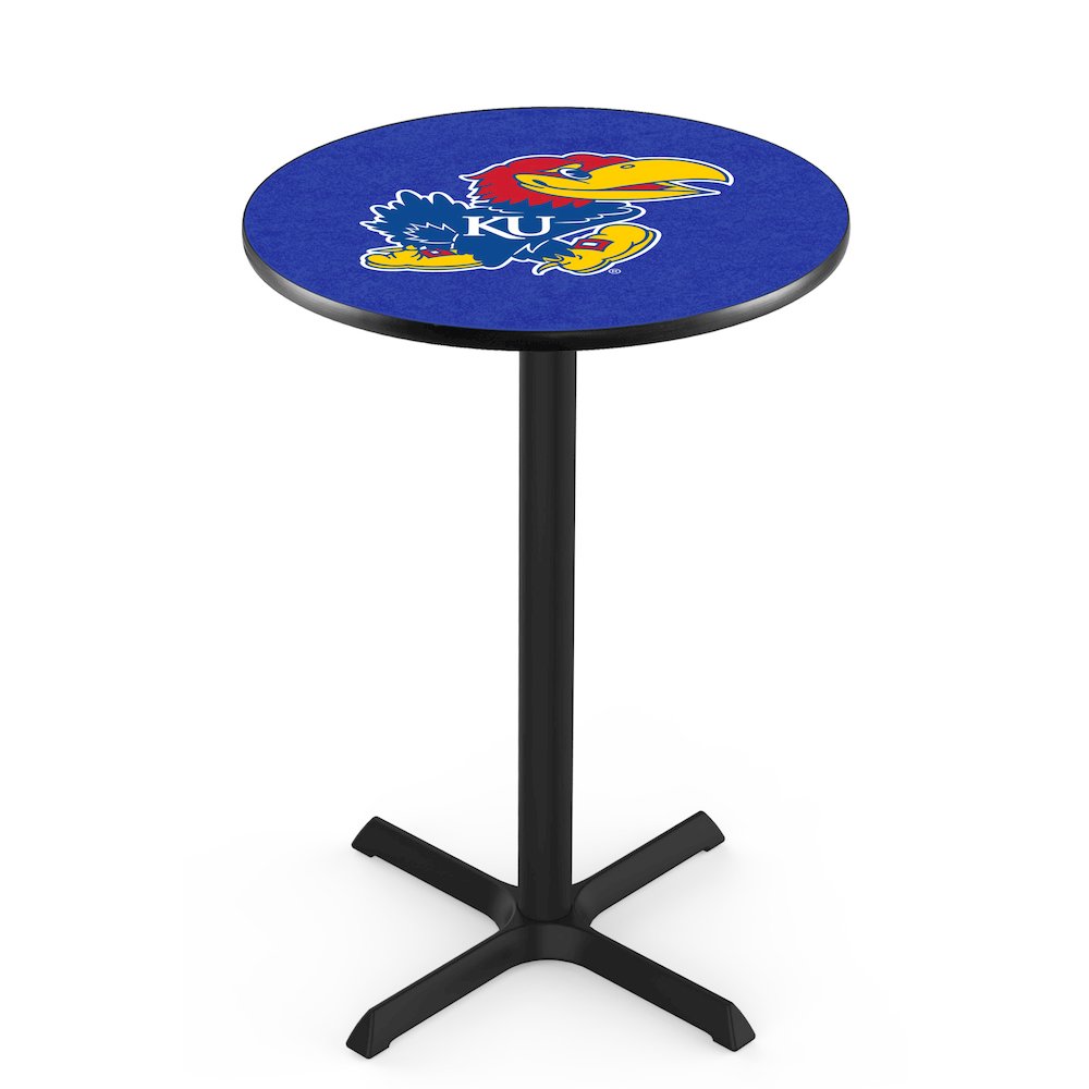 L211 University of Kansas 36" Tall - 36" Top Pub Table with Black Wrinkle Finish. Picture 1