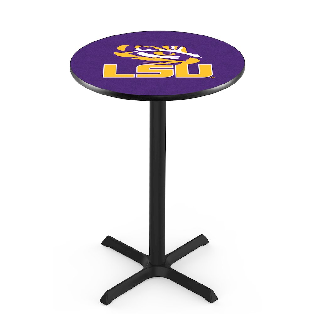 L211 Louisiana State University 36" Tall - 36" Top Pub Table with Black Wrinkle Finish. Picture 1