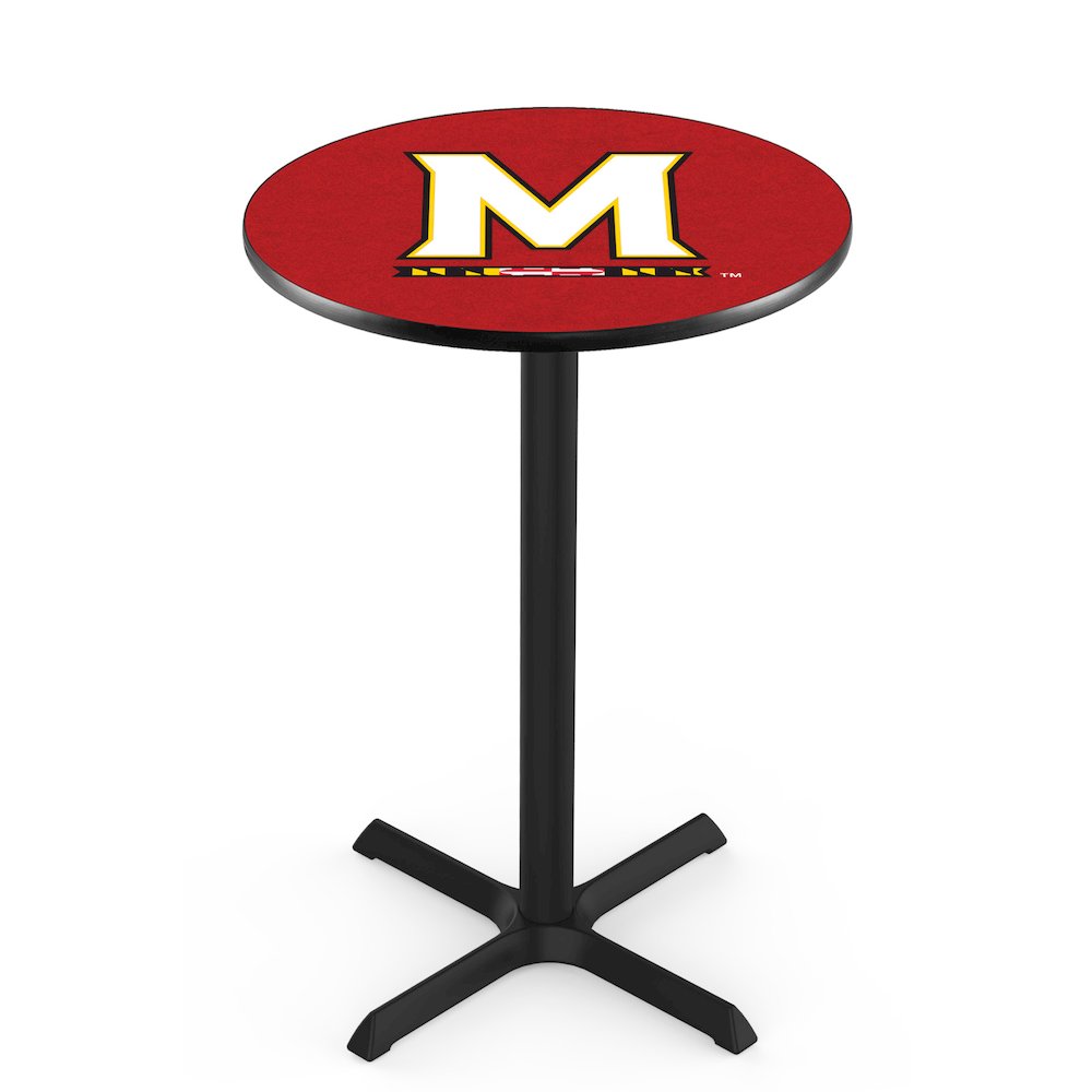 L211 University of Maryland 36" Tall - 36" Top Pub Table with Black Wrinkle Finish. Picture 1