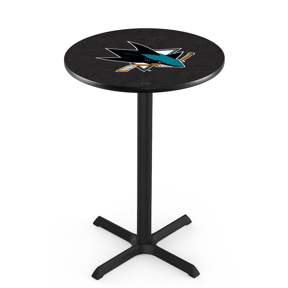 L211 San Jose Sharks 36" Tall - 36" Top Pub Table with Black Wrinkle Finish (5465). Picture 1