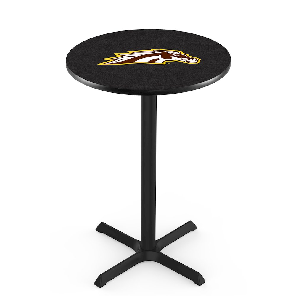 L211 Western Michigan University 36" Tall - 36" Top Pub Table with Black Wrinkle Finish. Picture 1