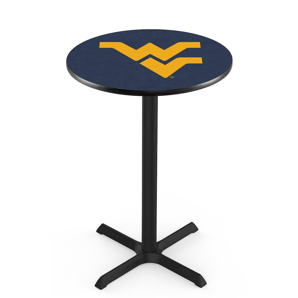 L211 West Virginia University 36' Tall - 36' Top Pub Table w/ Black Wrinkle Finish. Picture 1