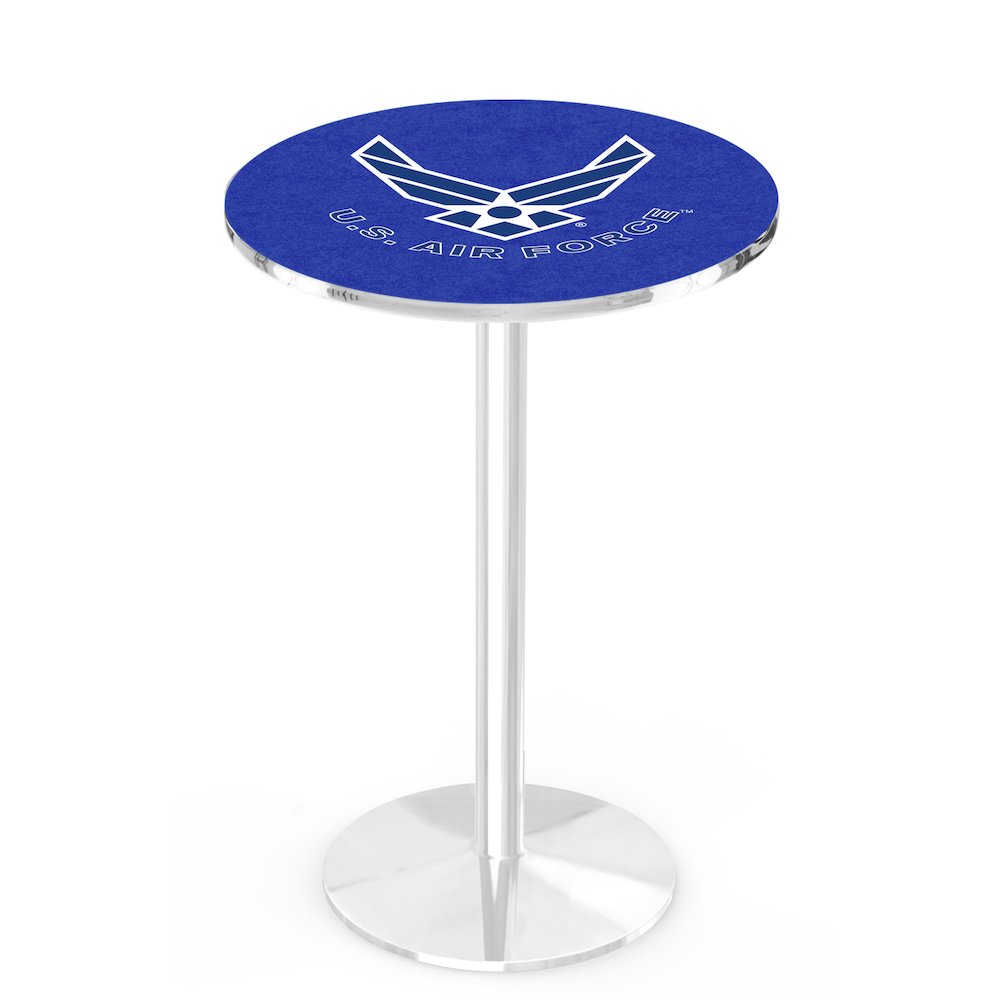 L214 United States Air Force 36' Tall - 36' Top Pub Table w/ Chrome Finish. Picture 1