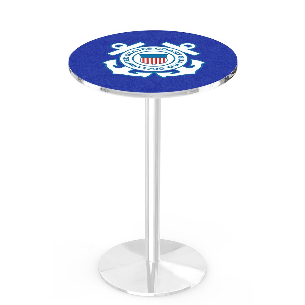 L214 United States Coast Guard 36' Tall - 36' Top Pub Table w/ Chrome Finish. Picture 1