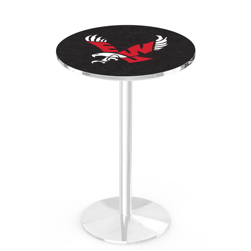L214 Eastern Washington University 36' Tall - 36' Top Pub Table w/ Chrome Finish. Picture 1