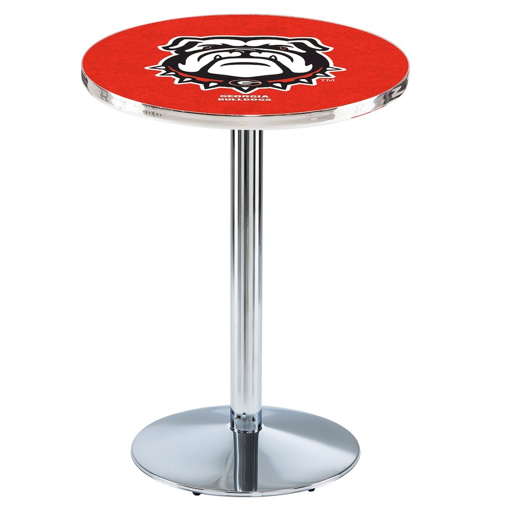 L214 University of Georgia (Bulldog)  36" Tall - 36" Top Pub Table with Chrome Finish. Picture 1