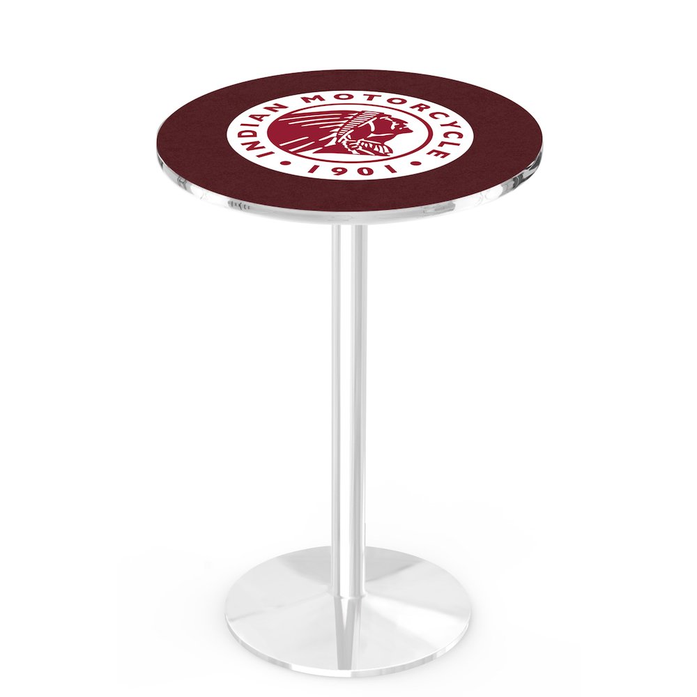 L214 Indian Motorcycle 36" Tall - 36" Top Pub Table with Chrome Finish. Picture 1