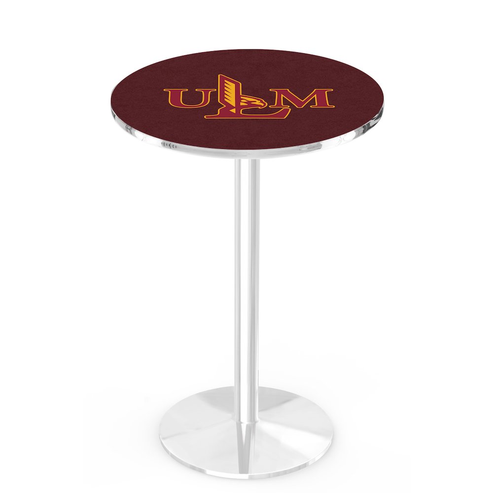 L214 University of Louisiana at Monroe 36" Tall - 36" Top Pub Table with Chrome Finish. Picture 1