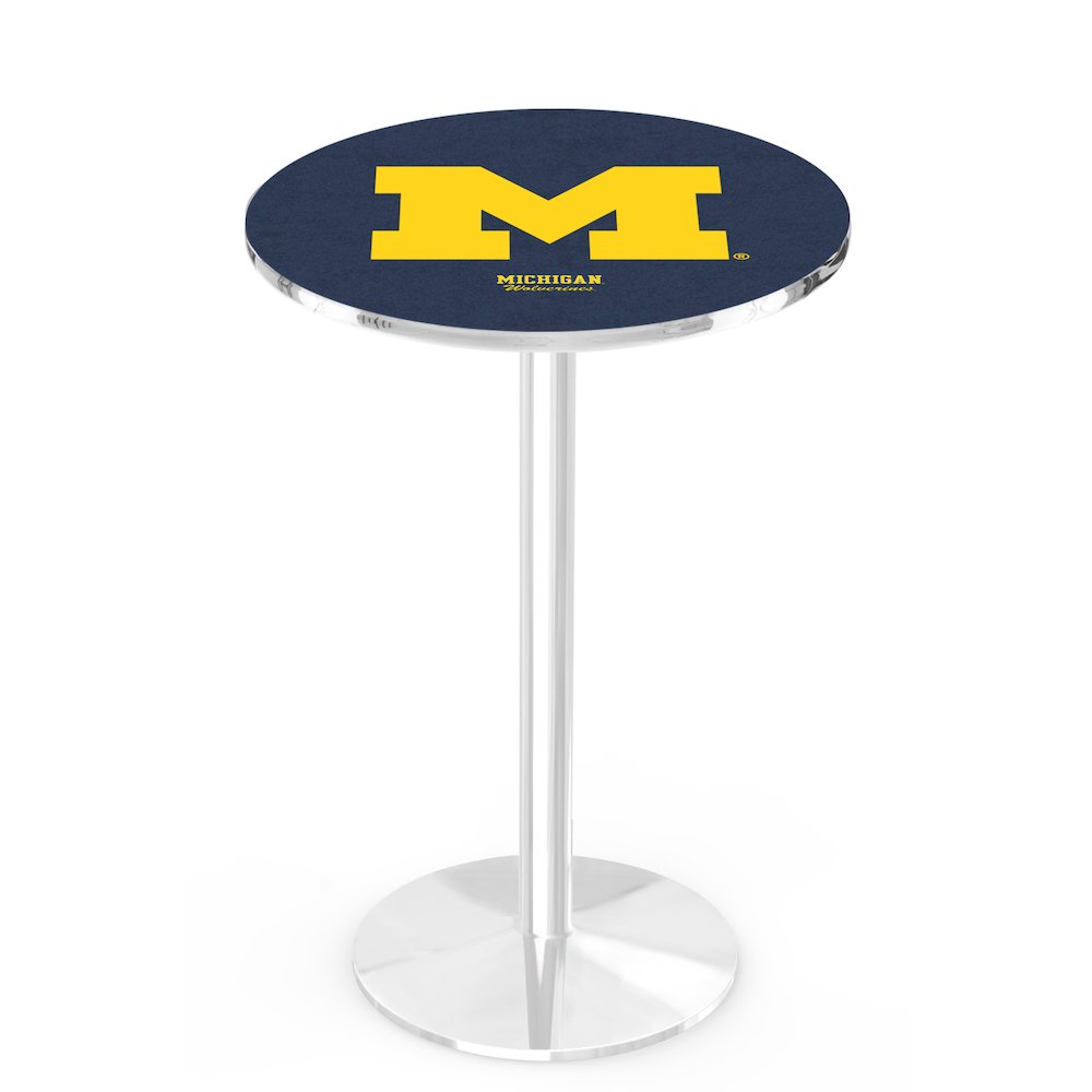 L214 University of Michigan 36" Tall - 36" Top Pub Table with Chrome Finish. Picture 1