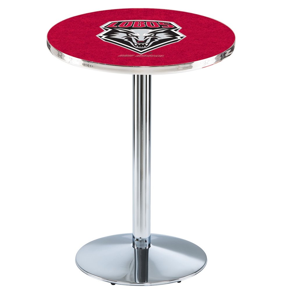 L214 University of New Mexico 36' Tall - 36' Top Pub Table w/ Chrome Finish. Picture 1