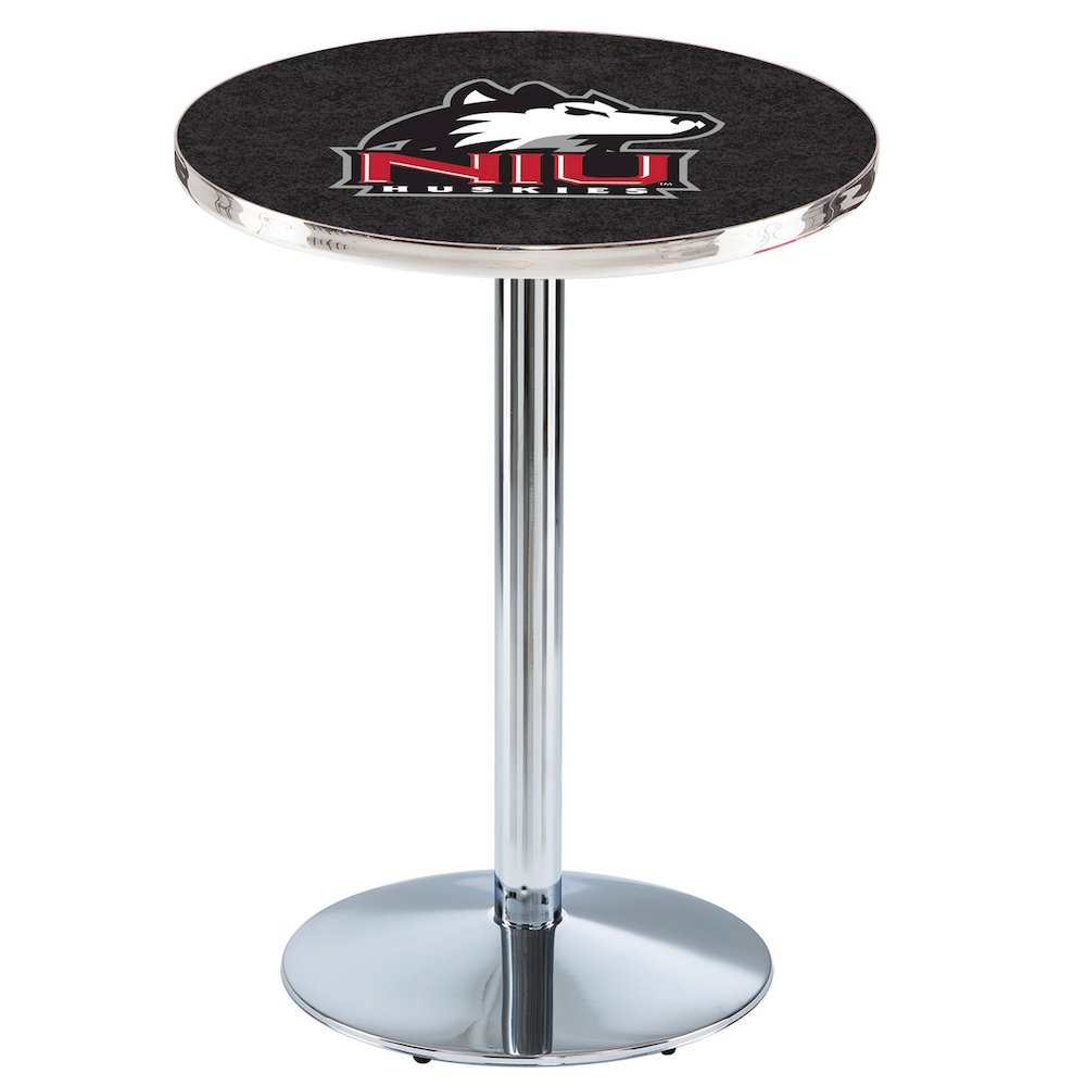 L214 University of Northern Illinois 36' Tall - 36' Top Pub Table w/ Chrome Finish. Picture 1