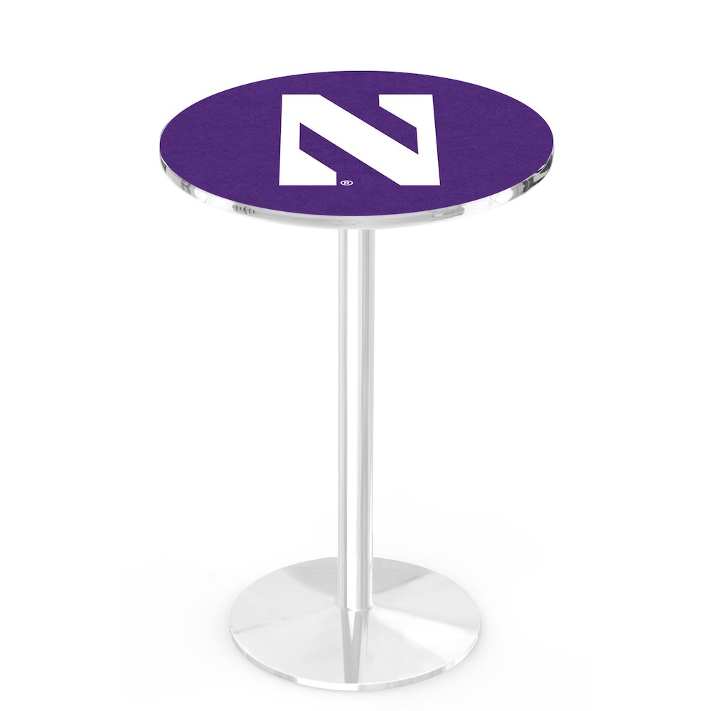 L214 Northwestern University 36' Tall - 36' Top Pub Table w/ Chrome Finish. Picture 1