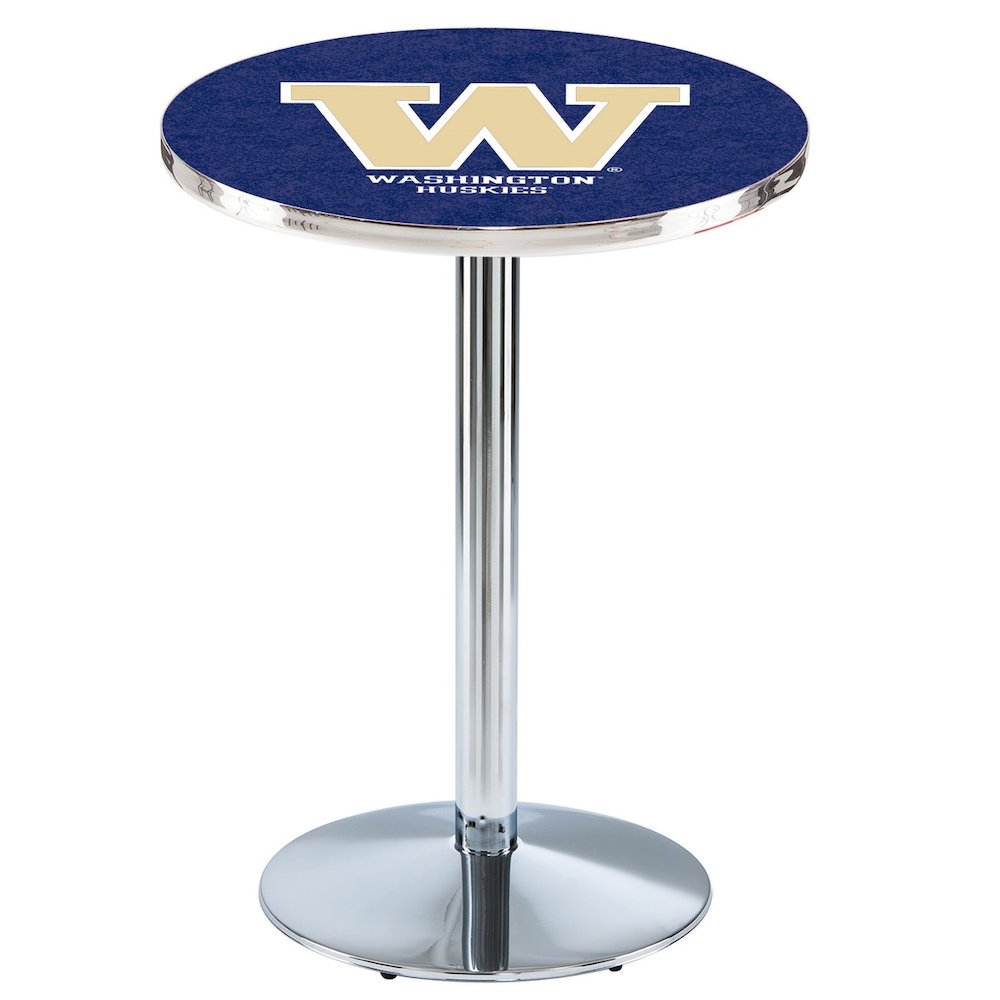 L214 University of Washington 36' Tall - 36' Top Pub Table w/ Chrome Finish. Picture 1