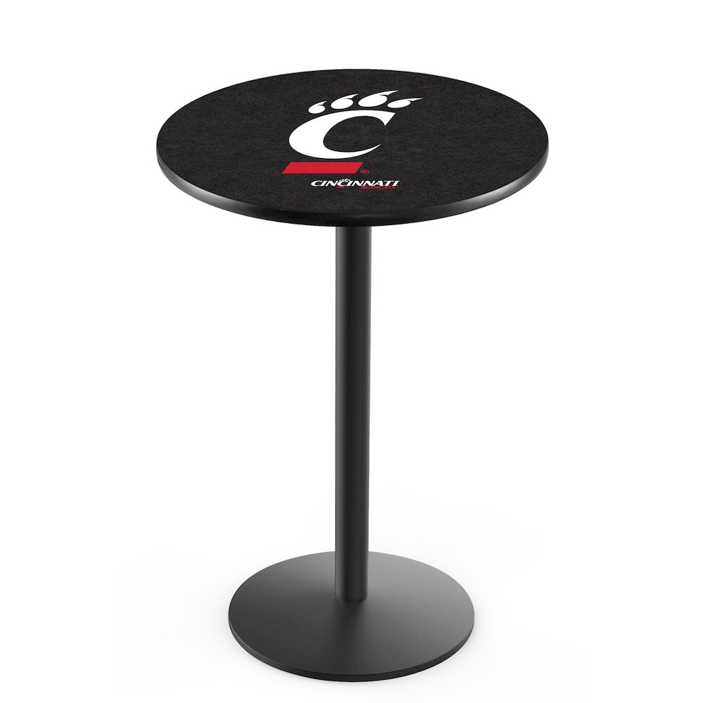L214 University of Cincinnati 36' Tall - 36' Top Pub Table w/ Black Wrinkle Finish. Picture 1