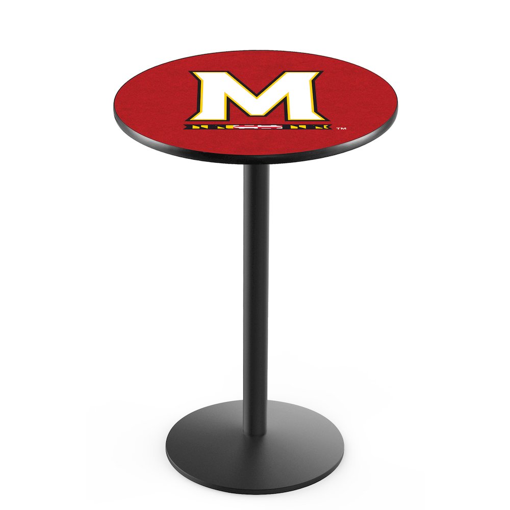 L214 University of Maryland 36" Tall - 36" Top Pub Table with Black Wrinkle Finish. Picture 1
