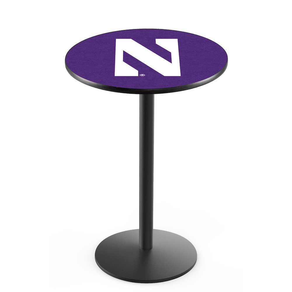 L214 Northwestern University 36" Tall - 36" Top Pub Table with Black Wrinkle Finish. Picture 1