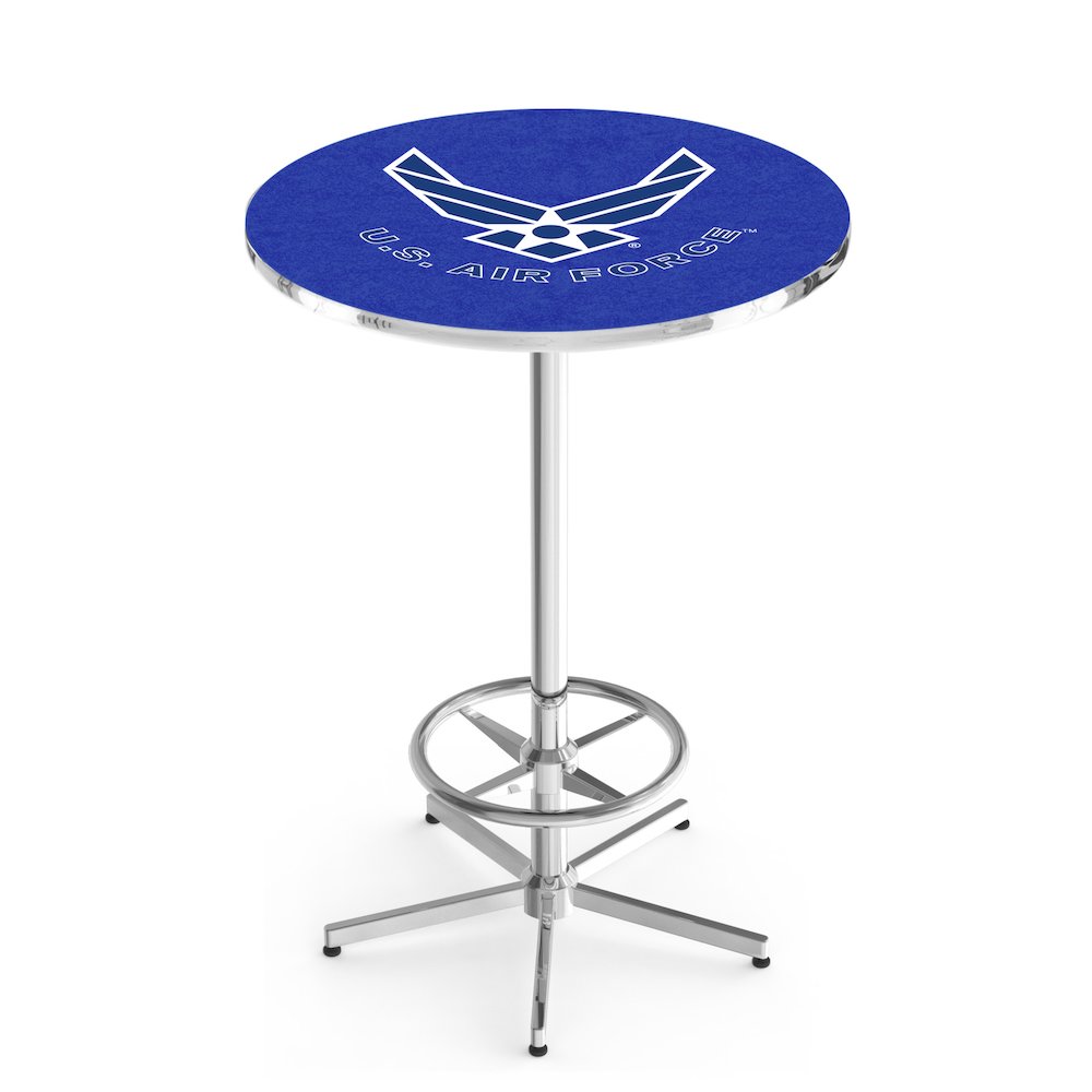 L216 United States Air Force 42' Tall - 36' Top Pub Table w/ Chrome Finish. Picture 1