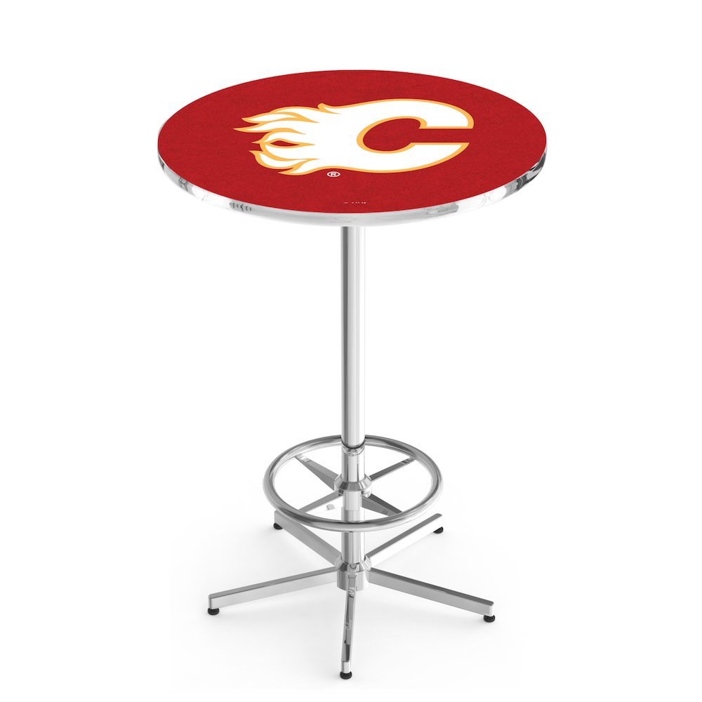 L216 Calgary Flames 42' Tall - 36' Top Pub Table w/ Chrome Finish (5691). Picture 1