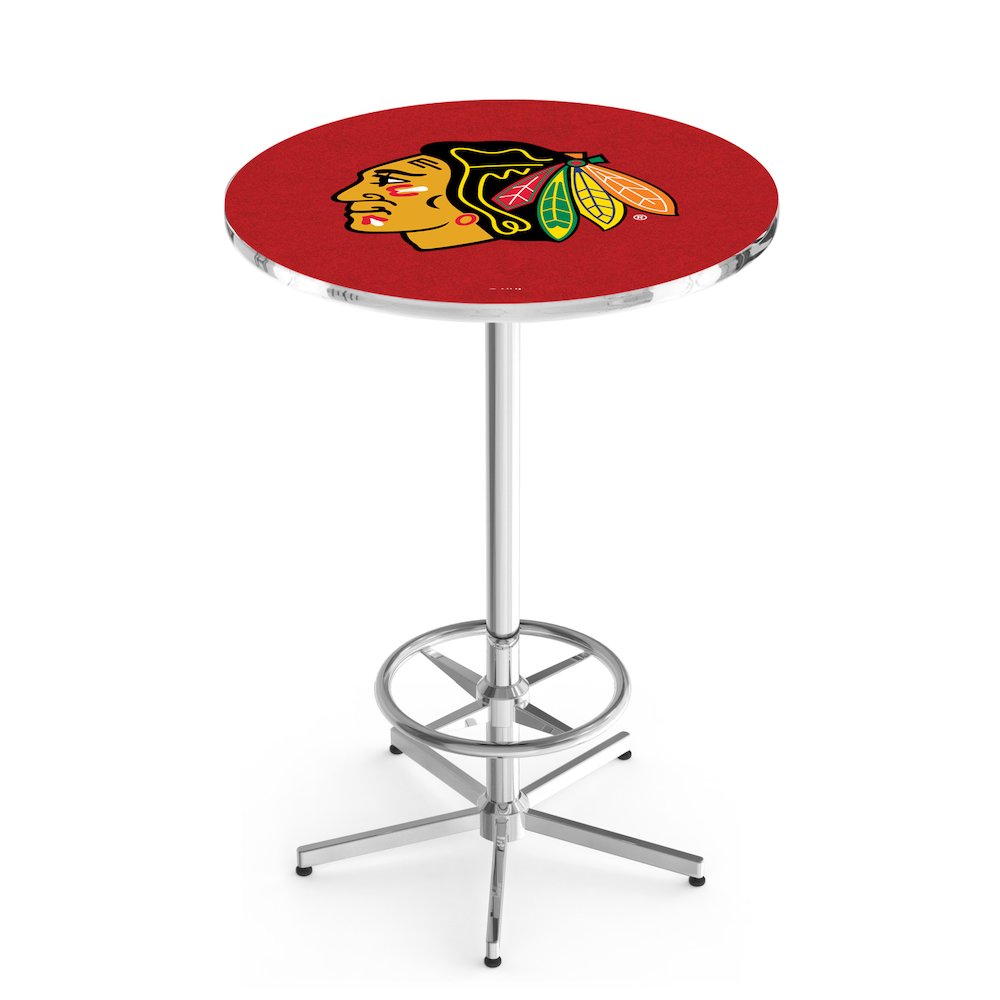 L216 Chicago Blackhawks (Red Background) 42' Tall - 36' Top Pub Table w/ Chrome Finish (5776). Picture 1