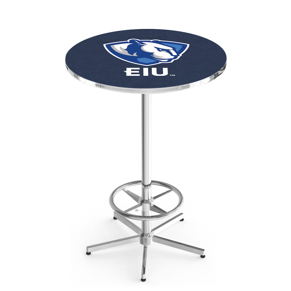 L216 Eastern Illinois University 42' Tall - 36' Top Pub Table w/ Chrome Finish. Picture 1