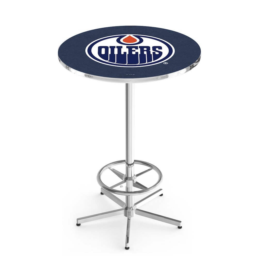 L216 Edmonton Oilers 42" Tall - 36" Top Pub Table with Chrome Finish (5943). Picture 1