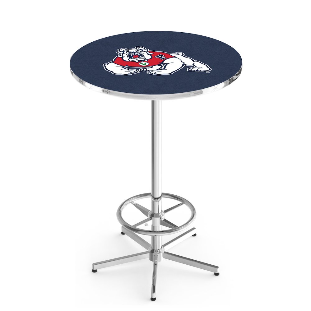 L216 Fresno State University 42" Tall - 36" Top Pub Table with Chrome Finish. Picture 1