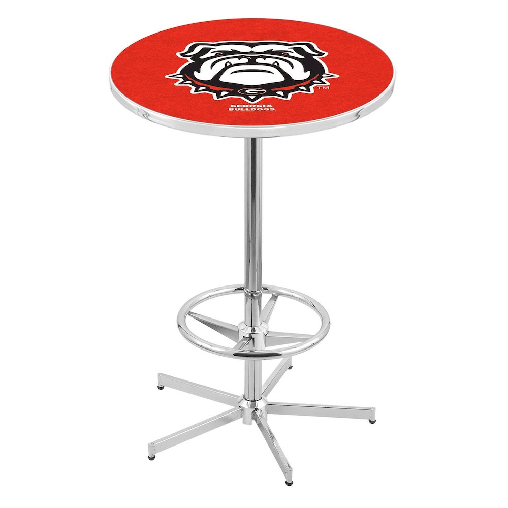 L216 University of Georgia (Bulldog)  42' Tall - 36' Top Pub Table w/ Chrome Finish. Picture 1