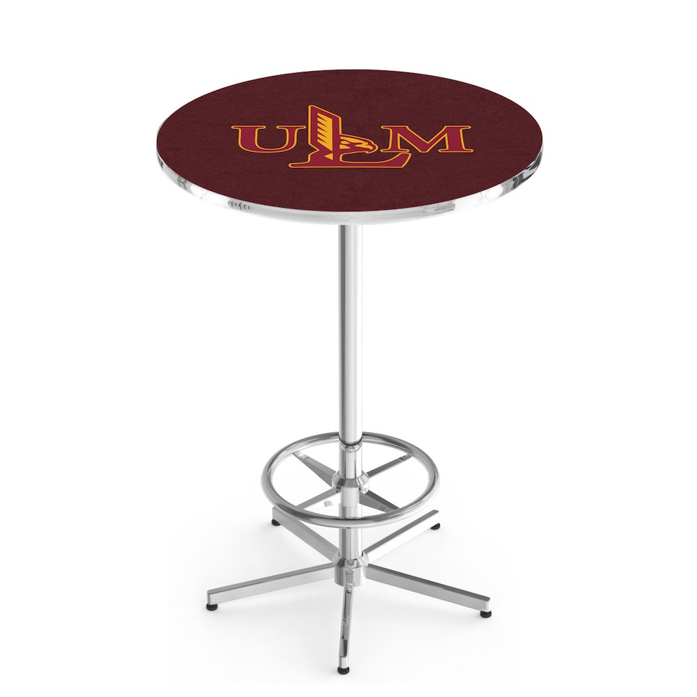 L216 University of Louisiana at Monroe 42' Tall - 36' Top Pub Table w/ Chrome Finish. Picture 1